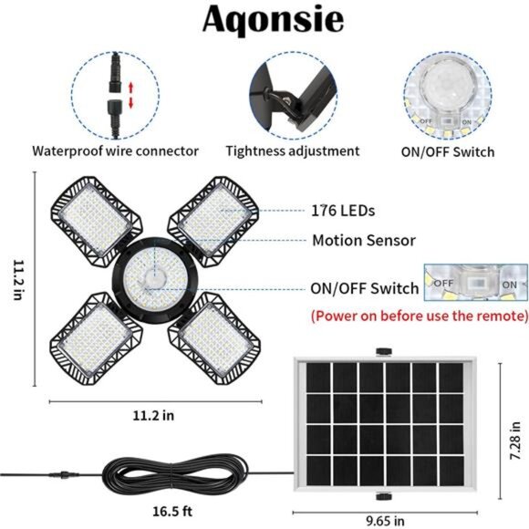 Solar Shed Light Outdoor Indoor, 176LED Solar Powered Motion Sensor Pendant - Picture 5 of 7